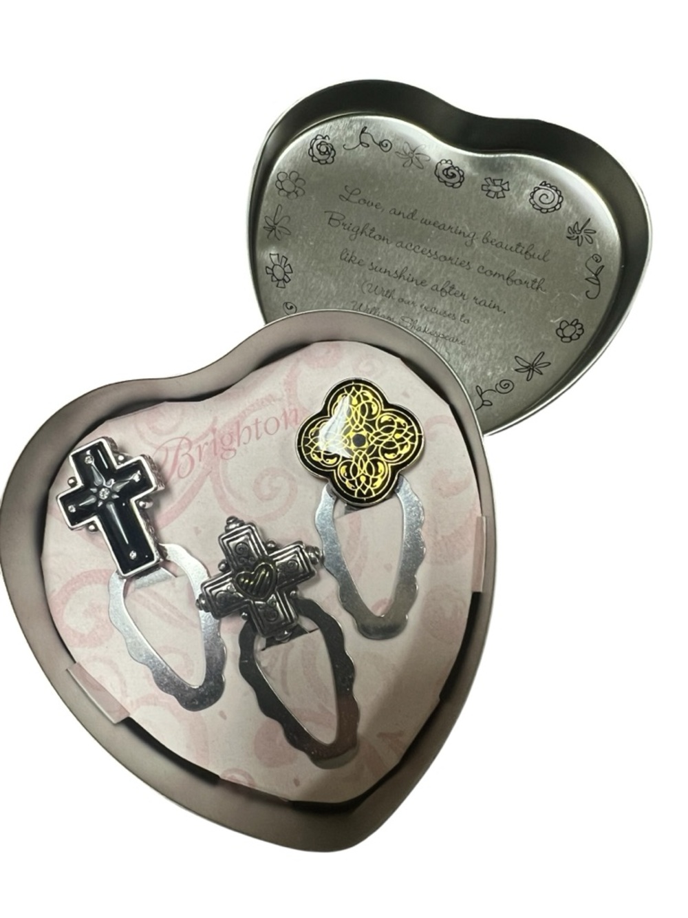 Brighton Silver and Gold Cross & Quatrefoil Bookmark Clip Set great gift new